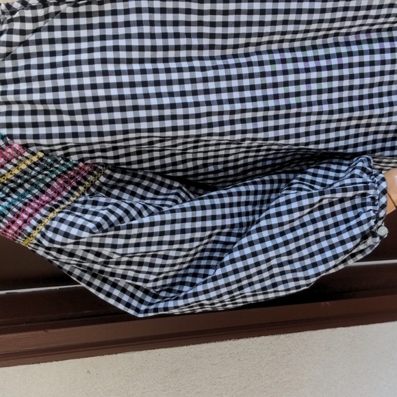 3/$15 Madewell women's blouse black white gingham puff sleeve sz med EUC - Picture 4 of 9